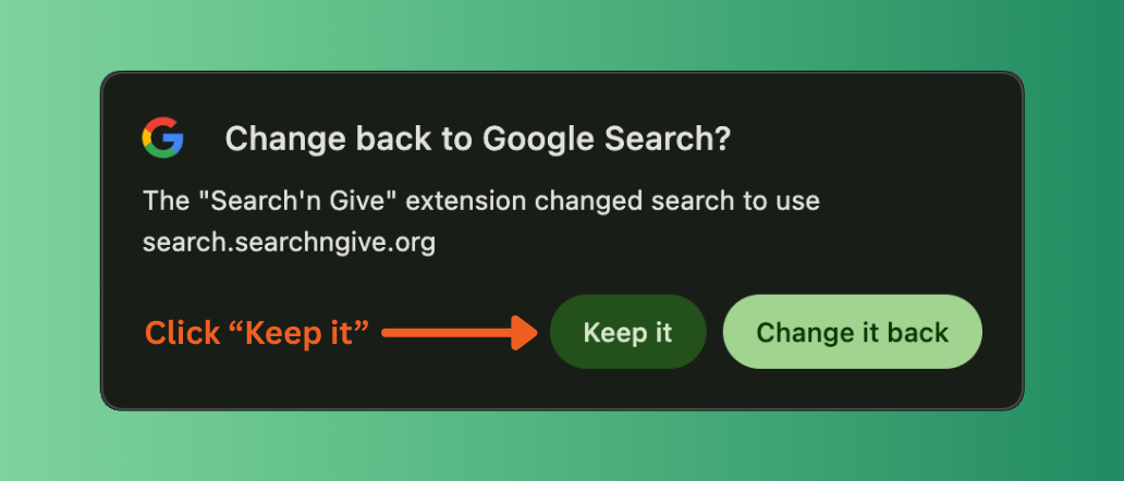 Screenshot of the 'Keep it' prompt